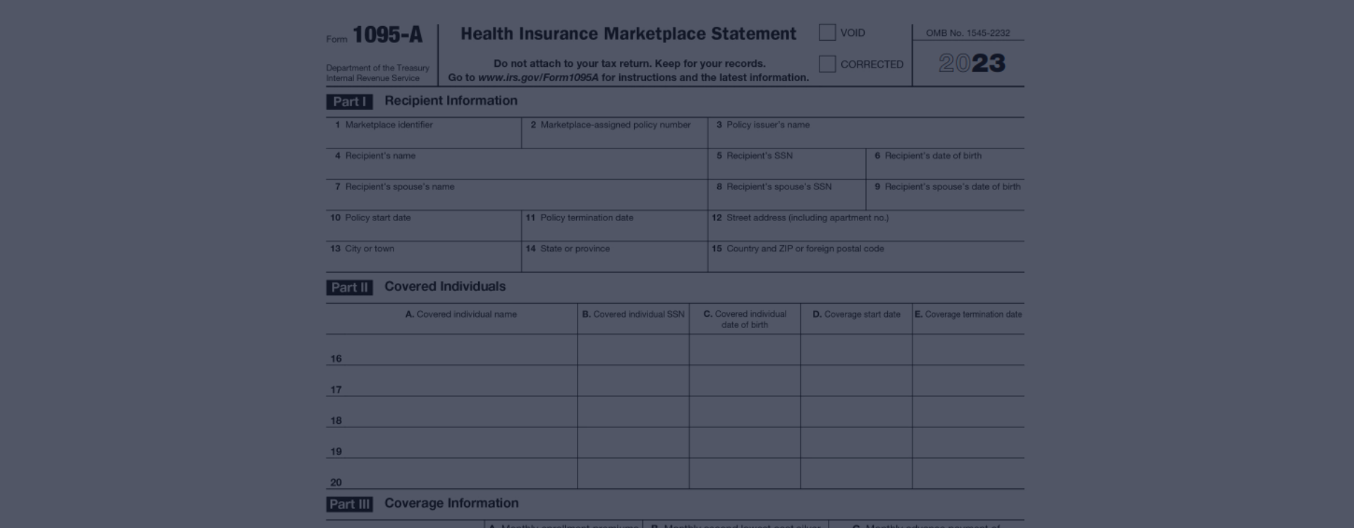 Form 1095 A Printable Irs 1095a Tax Form Health Insurance For 2022 And Free Fillable Pdf 0518